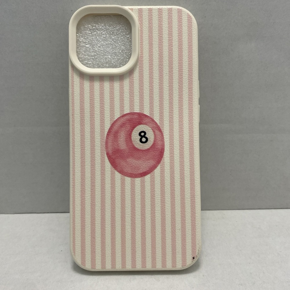 iPhone 15 Phone Case Pink Stripes With A  Pink 8 Ball Billiards Eight Ball‎